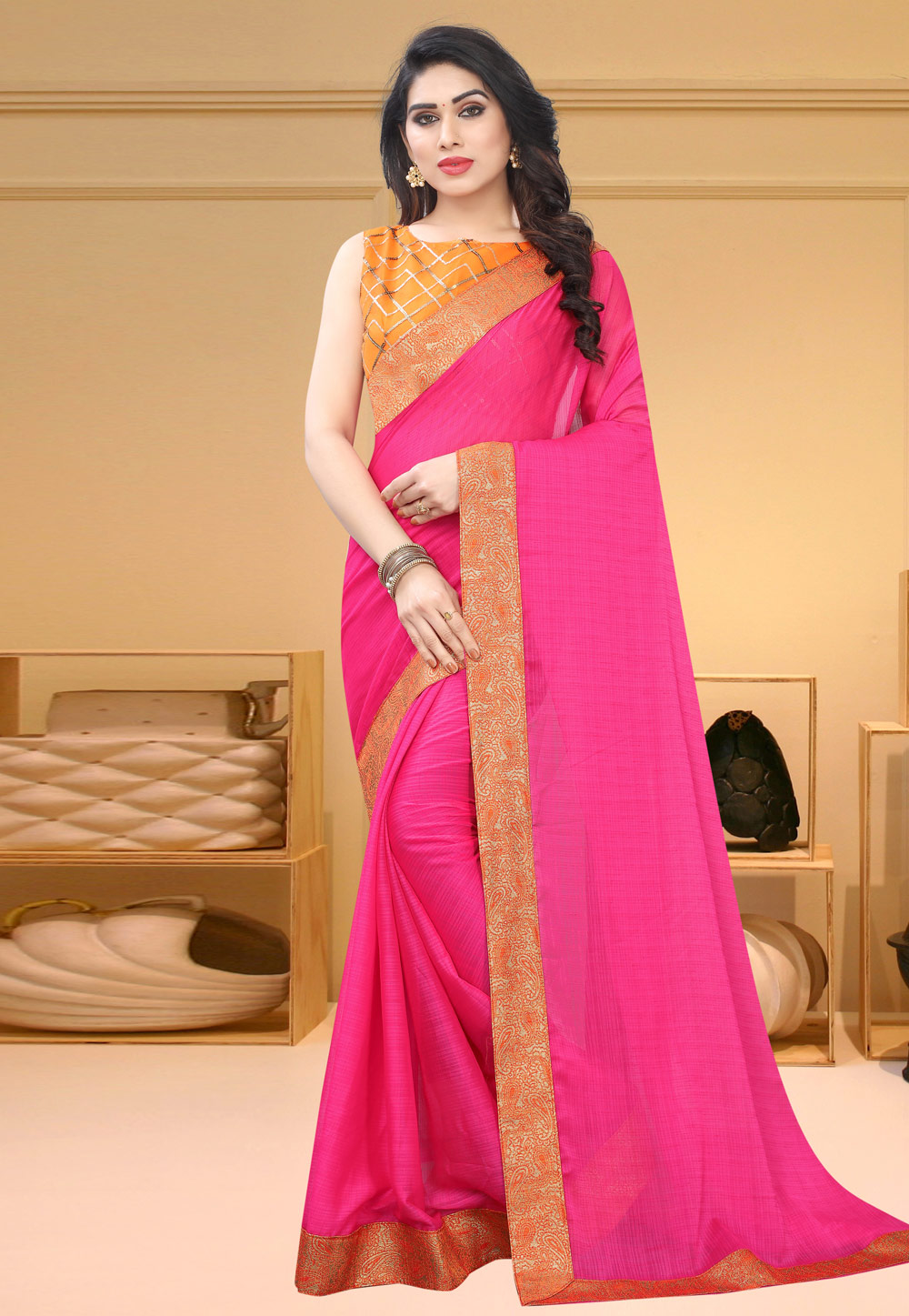 Pink Chiffon Saree With Blouse 217839