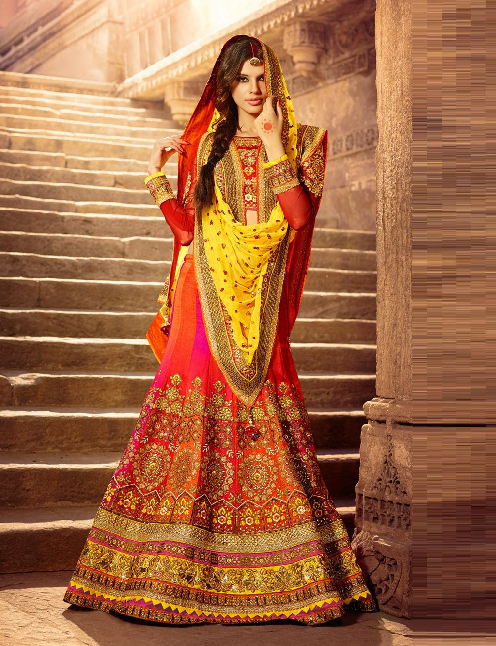 Orange Art Silk Wedding Lehenga Choli 61741