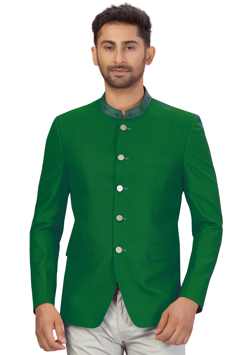 6713082021 Green Art Silk Jodhpuri Suit