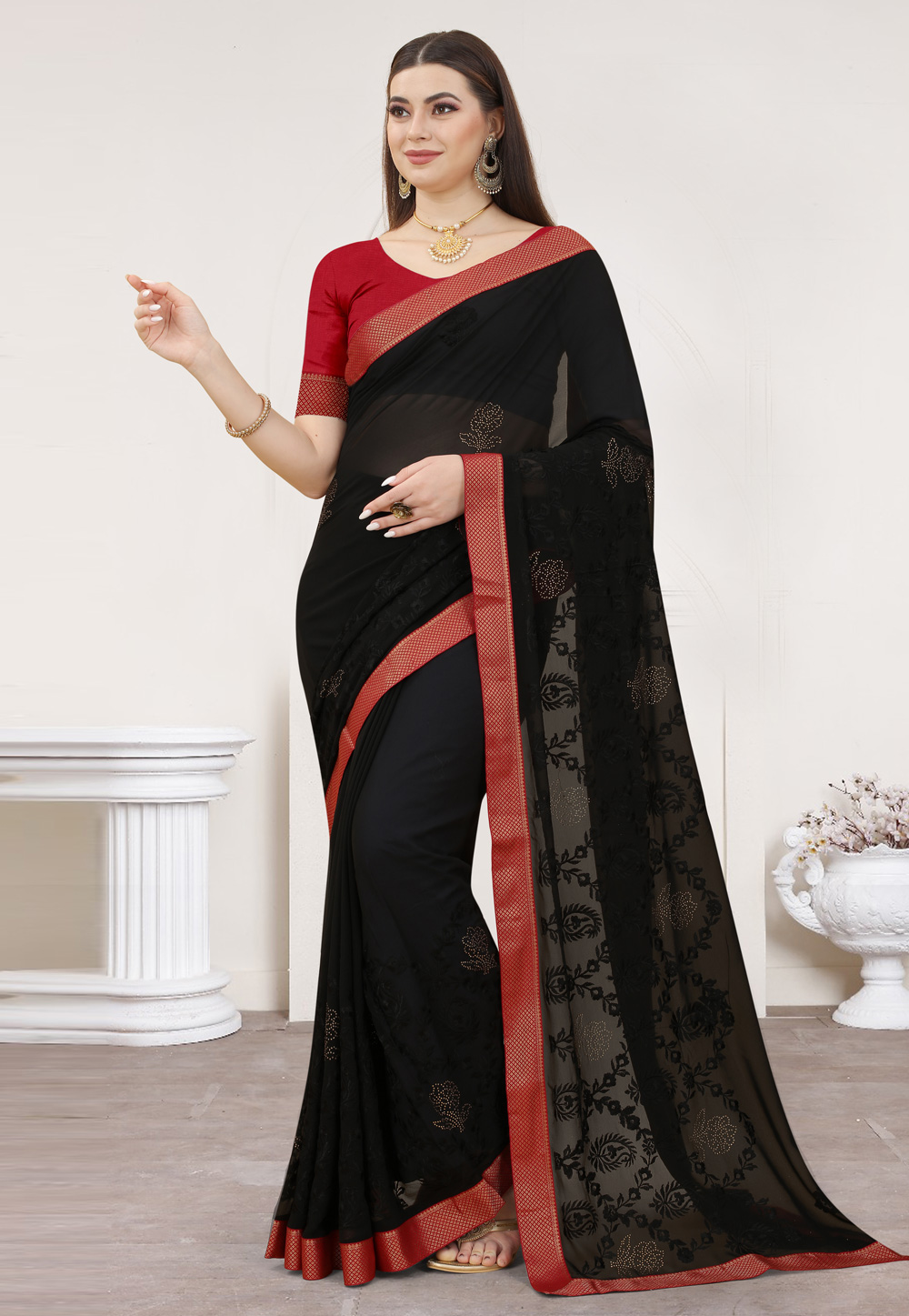 Black Georgette Saree With Blouse 254783