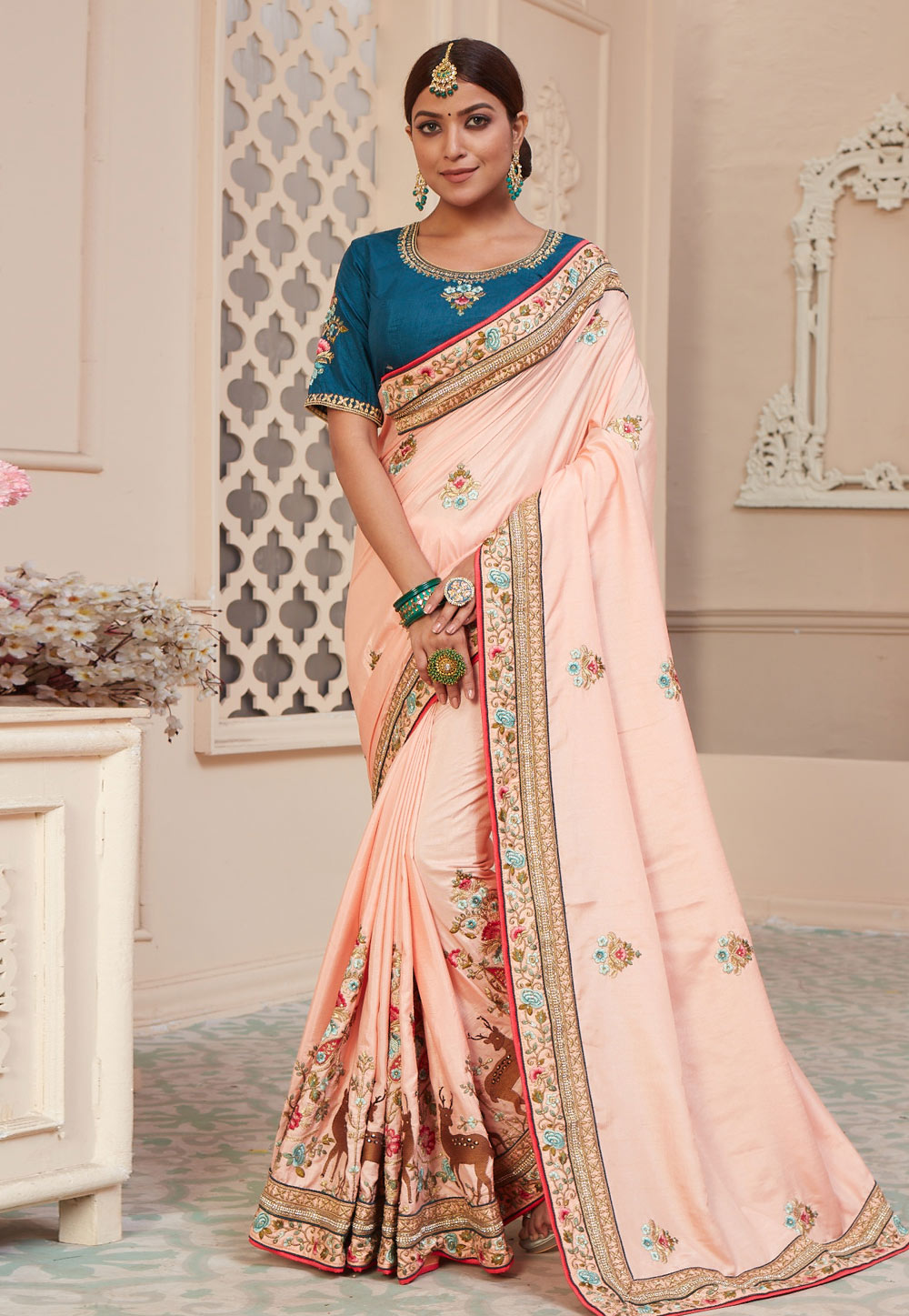Light Pink Barfi Silk Saree With Blouse 222001