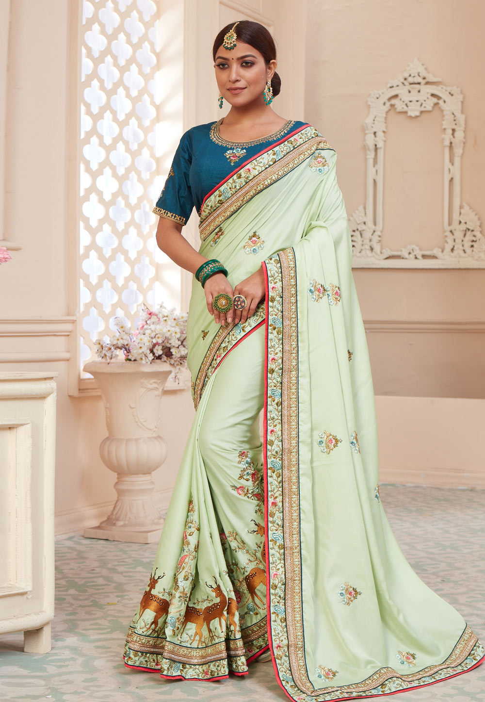 Light Green Barfi Silk Saree With Blouse 222002