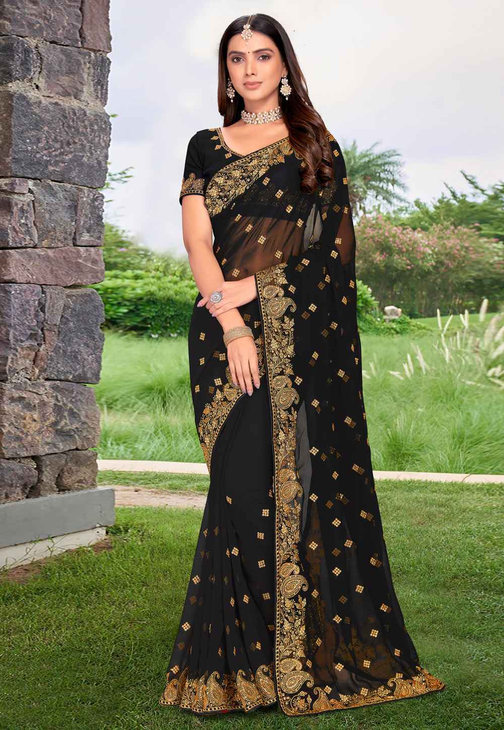 Black Georgette Saree With Blouse 255584