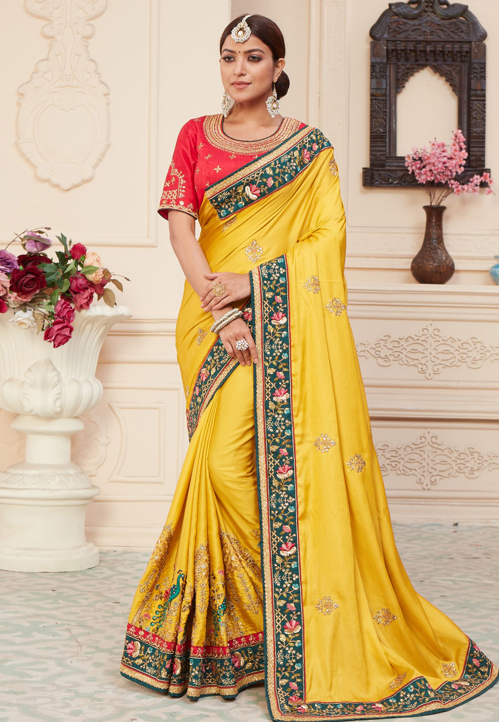 Yellow Barfi Silk Saree With Blouse 222004