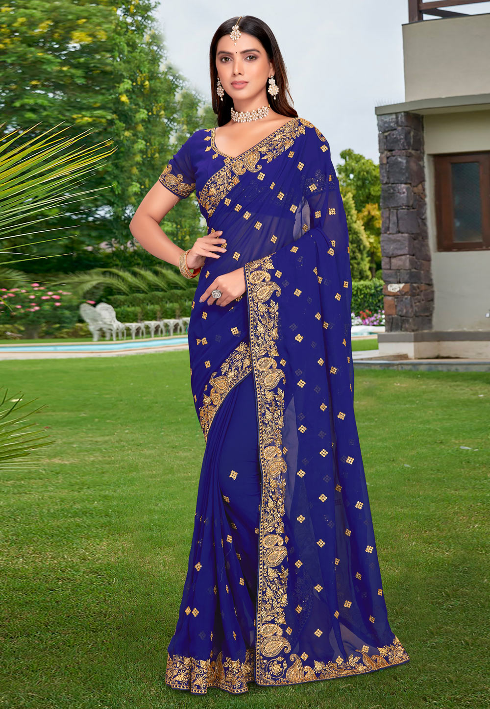 Blue Georgette Saree With Blouse 255590