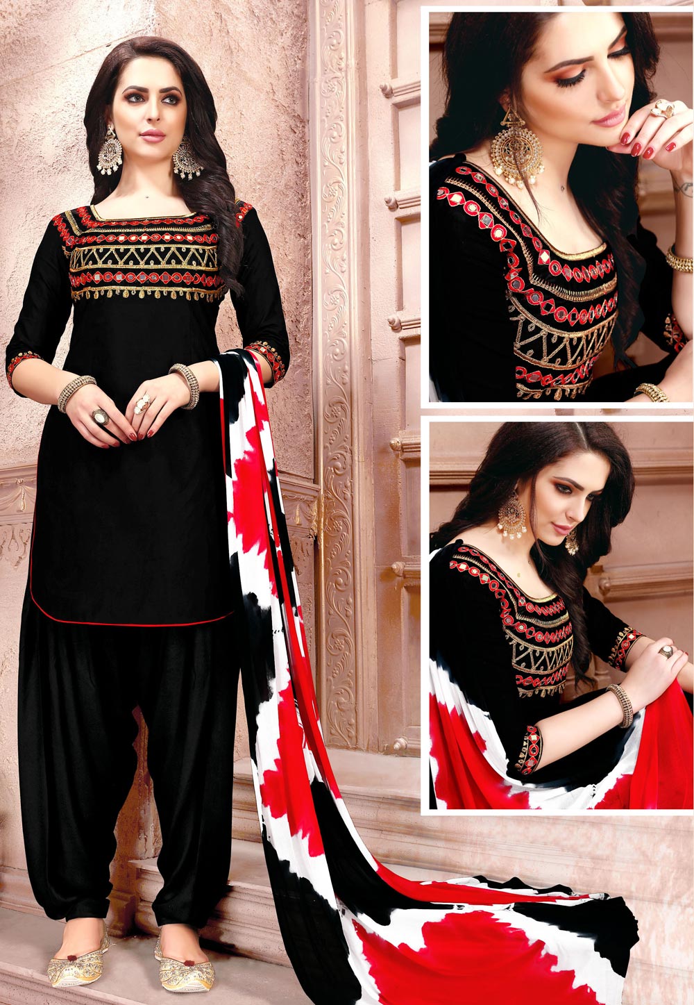 Black Cotton Punjabi Suit 155757