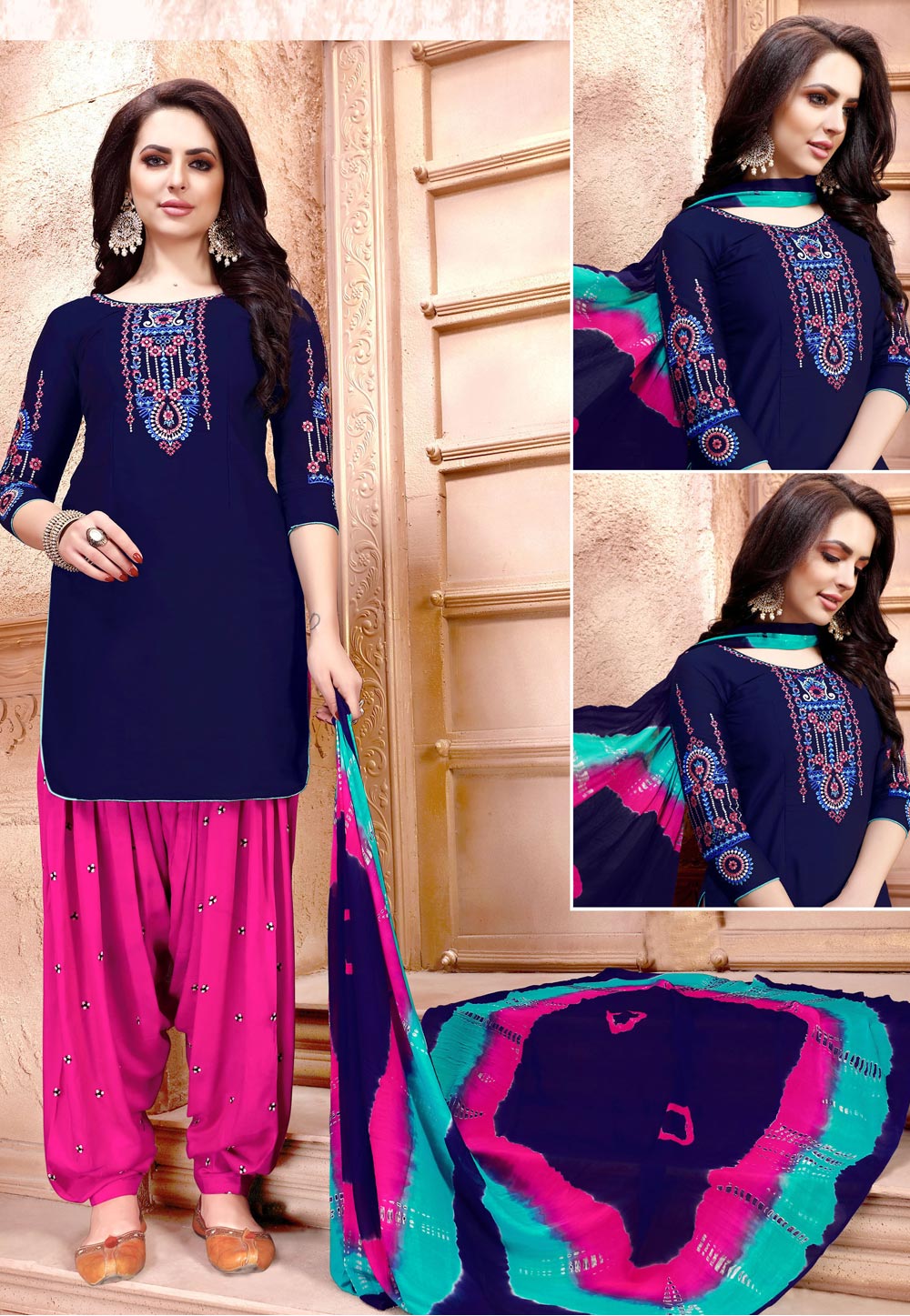 Navy Blue Cotton Punjabi Suit 155764