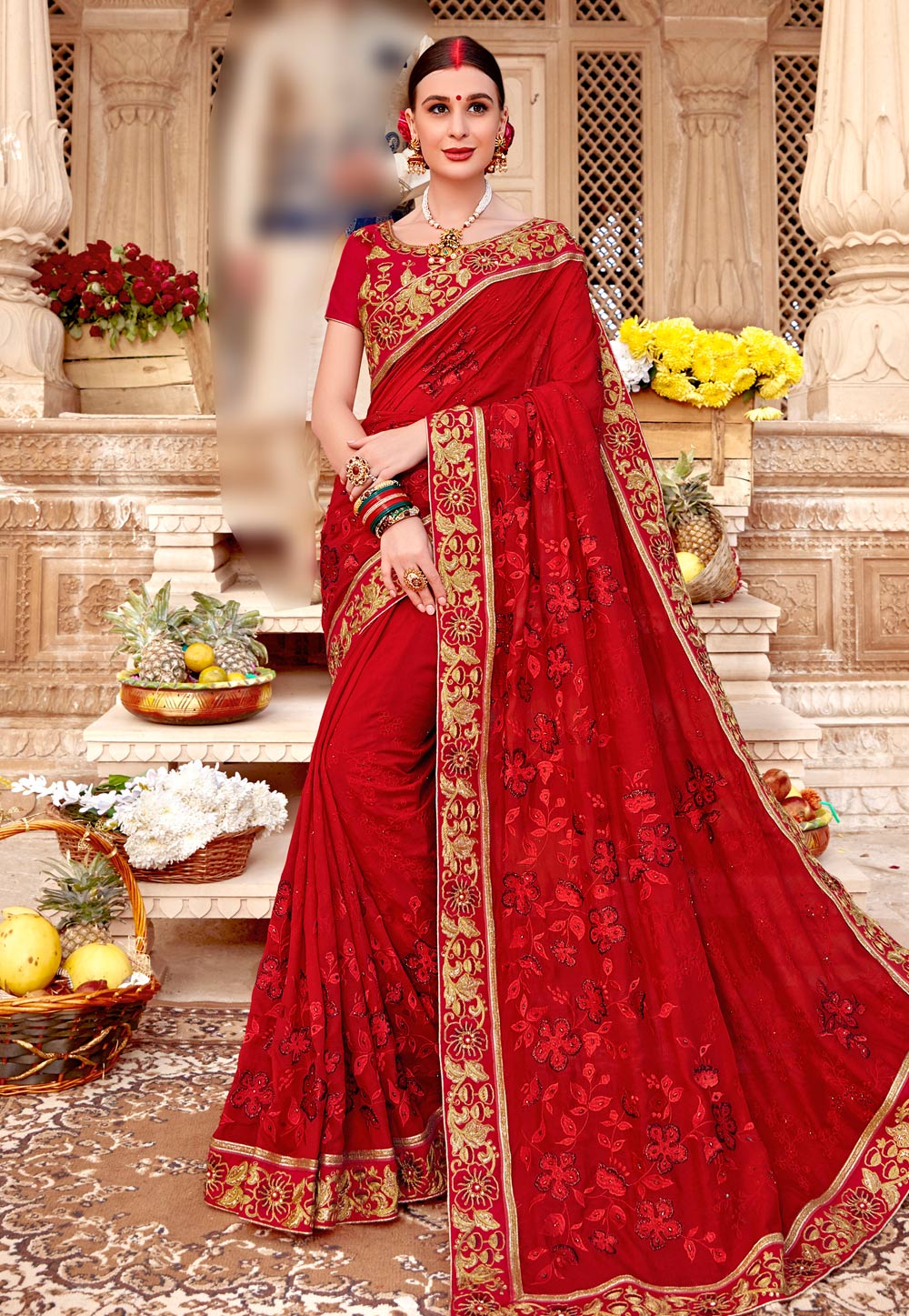 Red Silk Saree With Blouse 231874