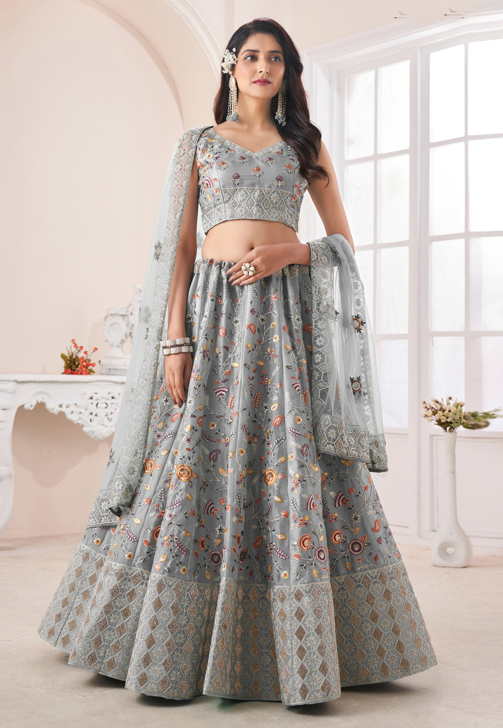Buy Indian Black And Grey Wedding Lehenga Suit for Women Online in USA, UK,  Canada, Australia, Germany, New Zealand and Worldwide at Best Price