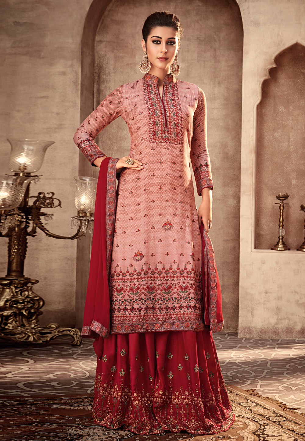 Pink Viscose Embroidered Sharara Suit 167045