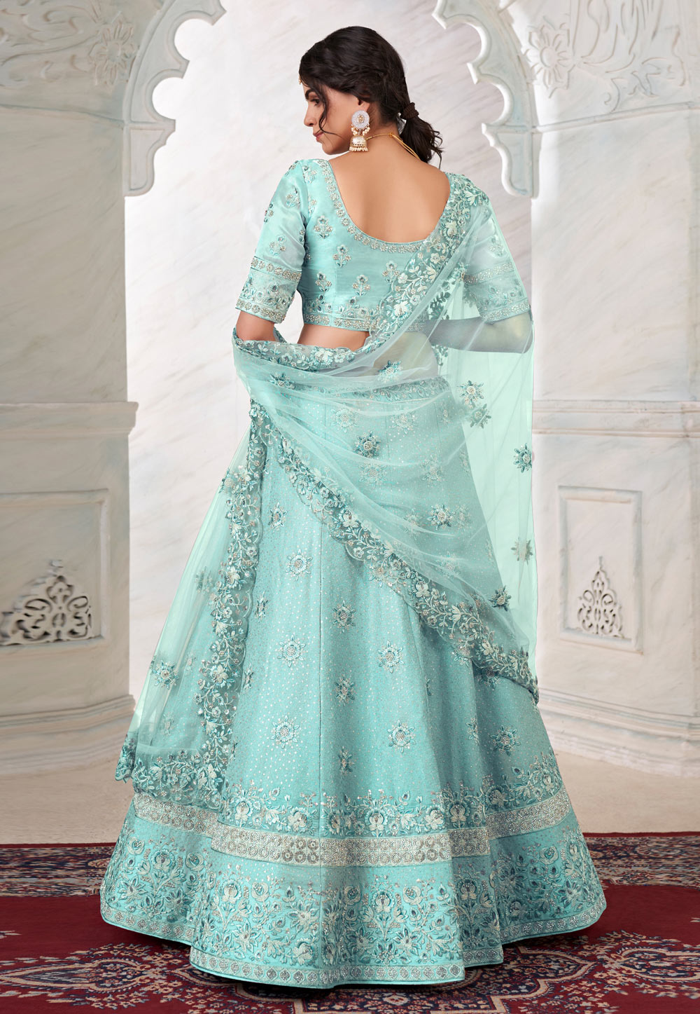 Bridal lehenga in sky sale blue colour