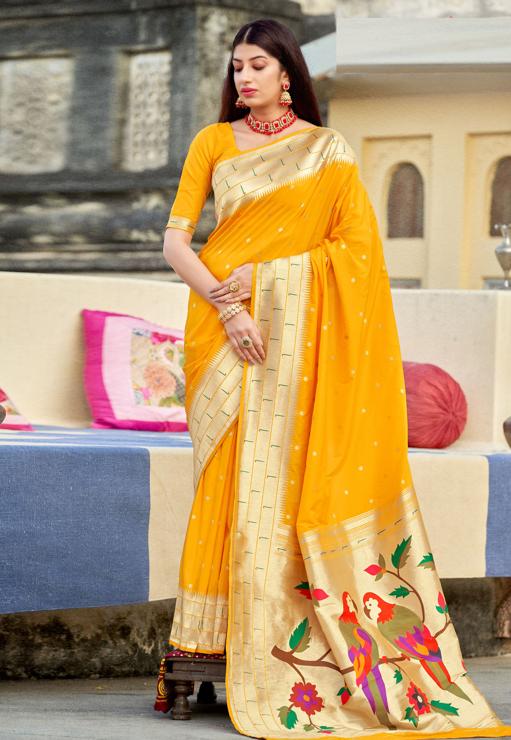 Yellow Banarasi Silk Paithani Saree 236708