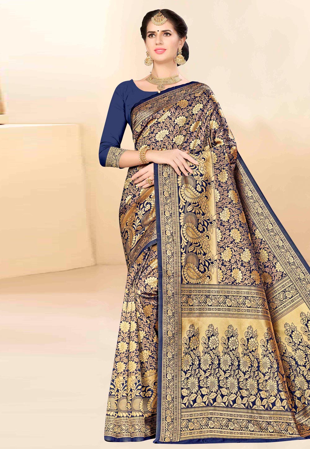 Navy Blue Banarasi Silk Festival Wear Saree 176590