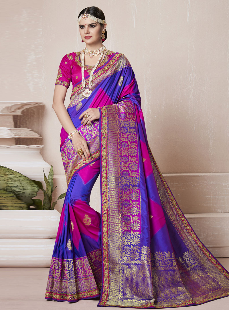 Blue Banarasi Silk Wedding Saree 126872