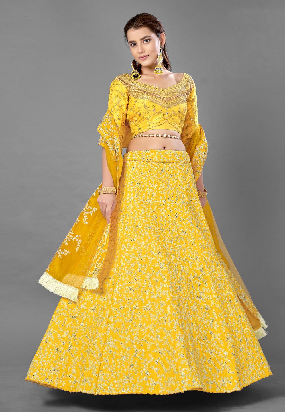 Yellow Art Silk Sequins Work Lehenga Choli 224370
