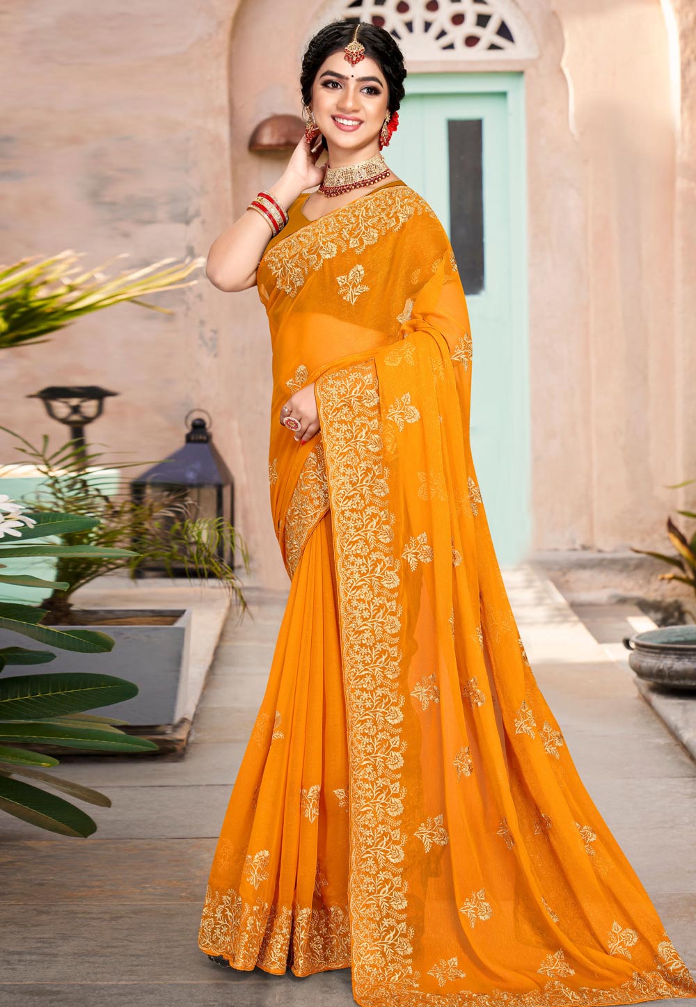 Orange Silk Saree With Blouse 258386