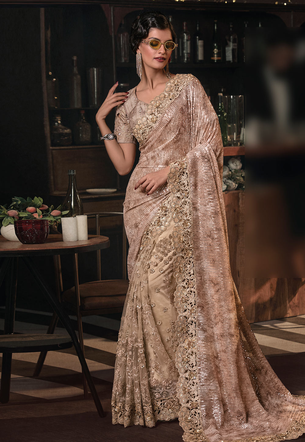 Buy Champagne Gold Aleena Pleated Saree by Designer KAMAALI COUTURE Online  at Ogaan.com