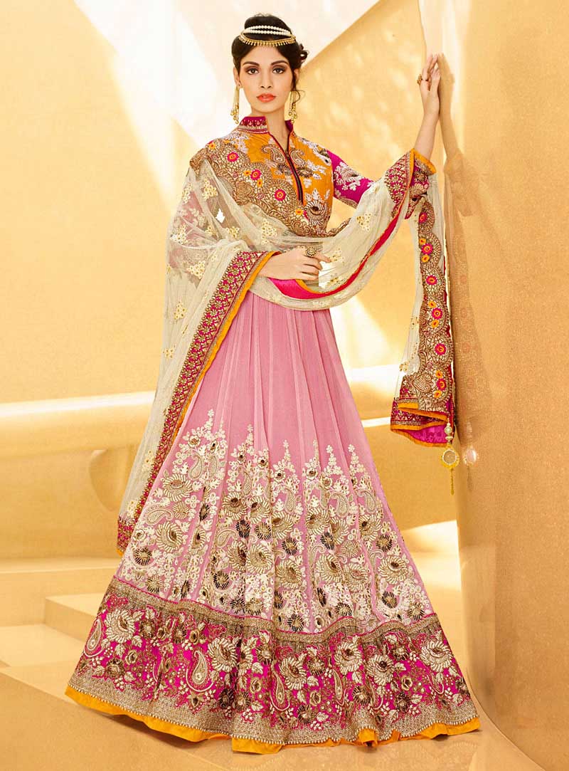 Pink Net Wedding Lehenga Choli 63580