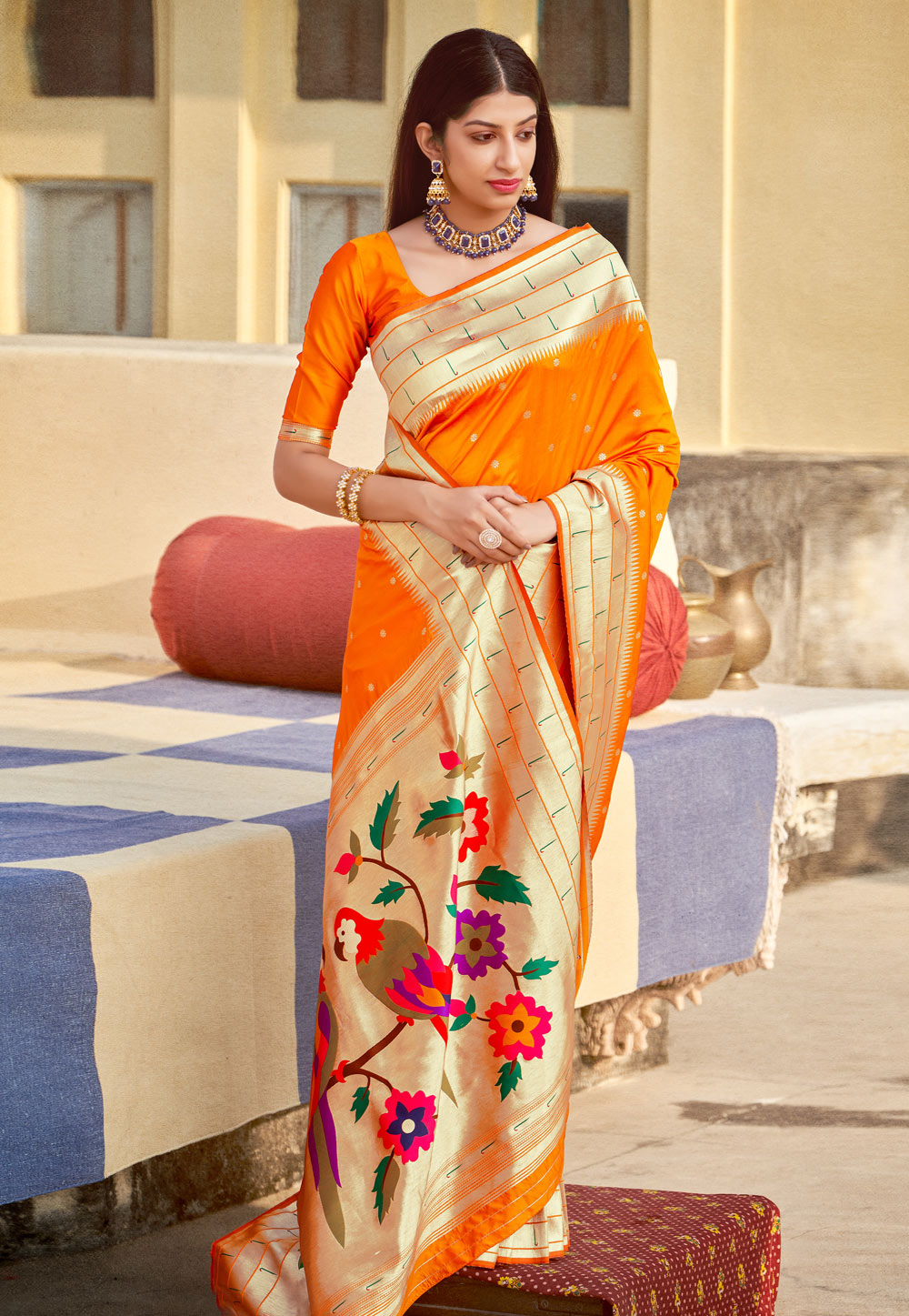 Orange Banarasi Silk Paithani Saree 236711
