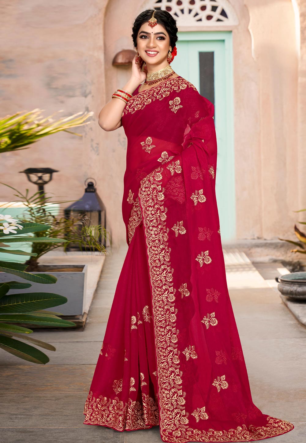 Magenta Silk Saree With Blouse 258387
