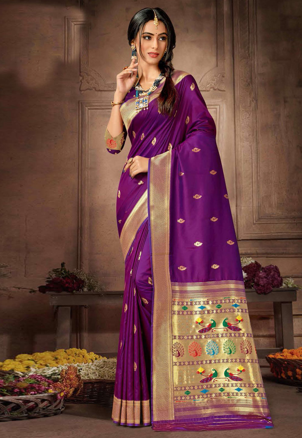 Violet Silk Saree With Blouse 272019