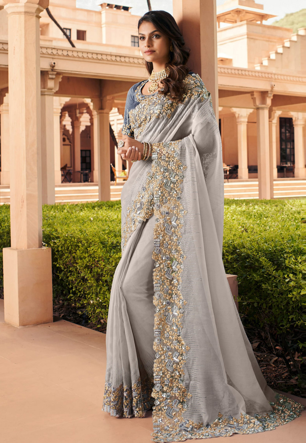 Grey Georgette Saree With Blouse 233011