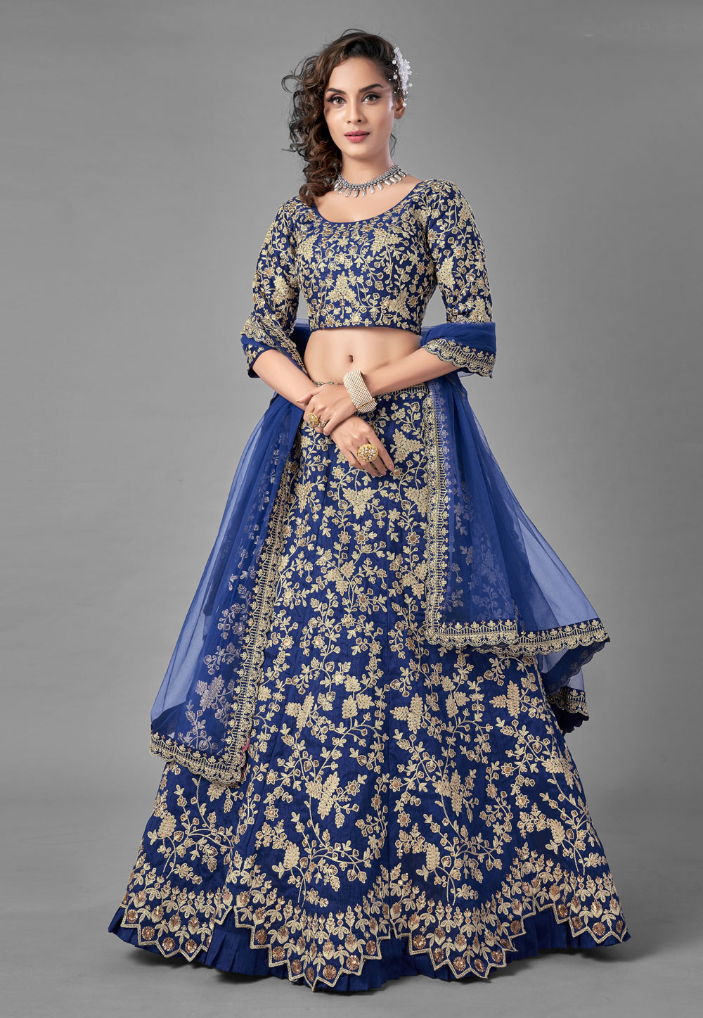 Blue Art Silk Sequins Work Lehenga Choli 224373