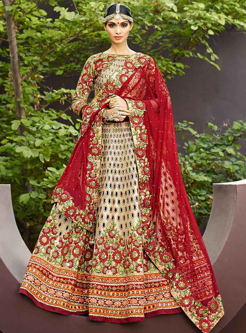 Beige Art Silk Wedding Lehenga Choli 63582