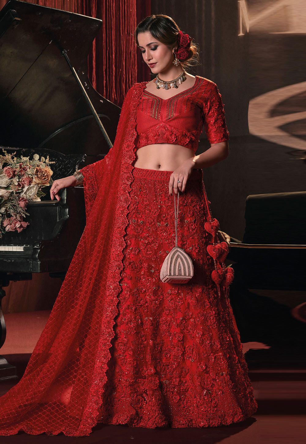 Red Chikankari Work Lehenga Choli With Dupatta set of 3 Indian Function  Wear Lehenga Choli,custom Stitched Bridesmaid Lehenga Upto 7XL - Etsy  Denmark