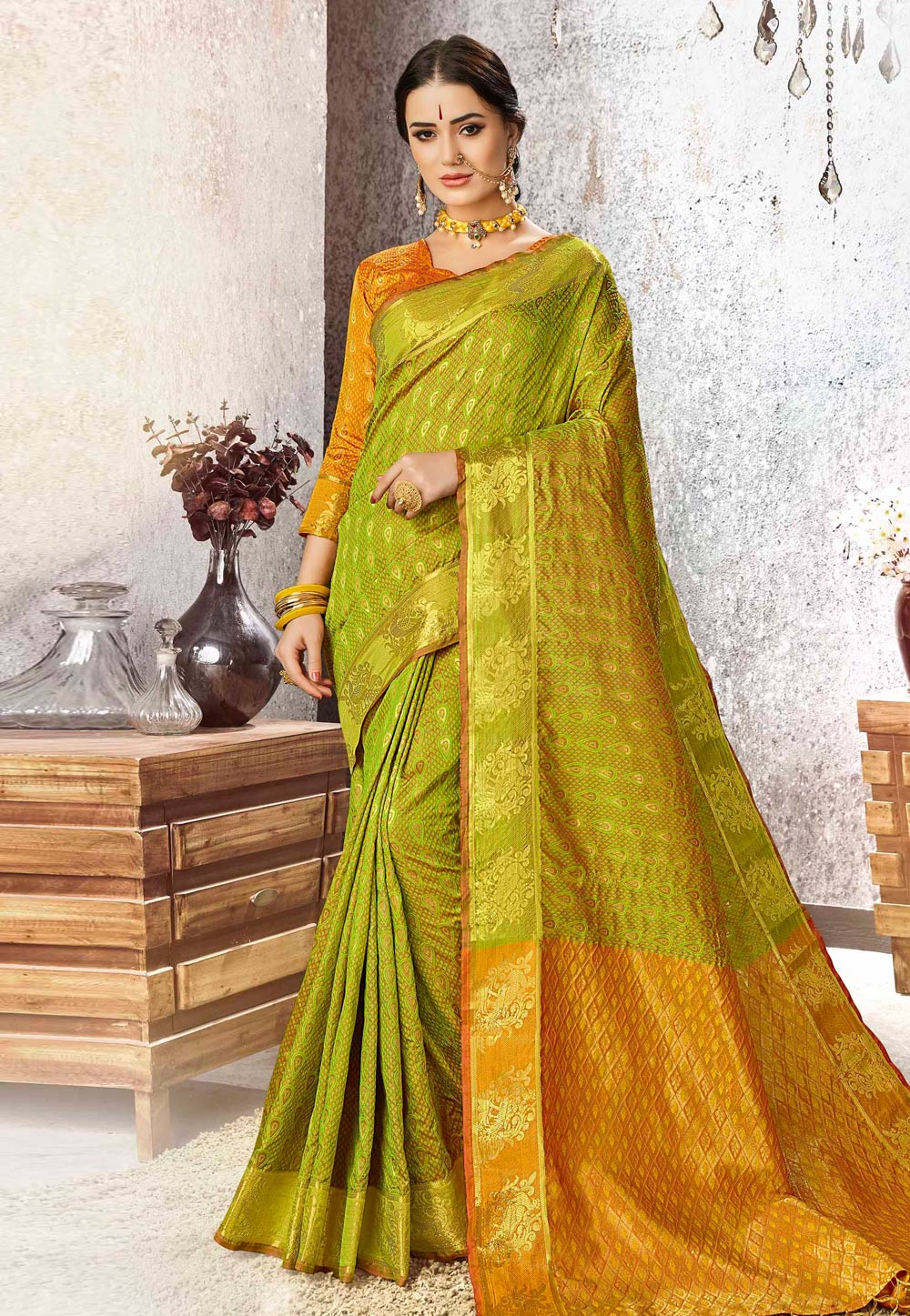 Green Kanjivaram Saree With Blouse 176600