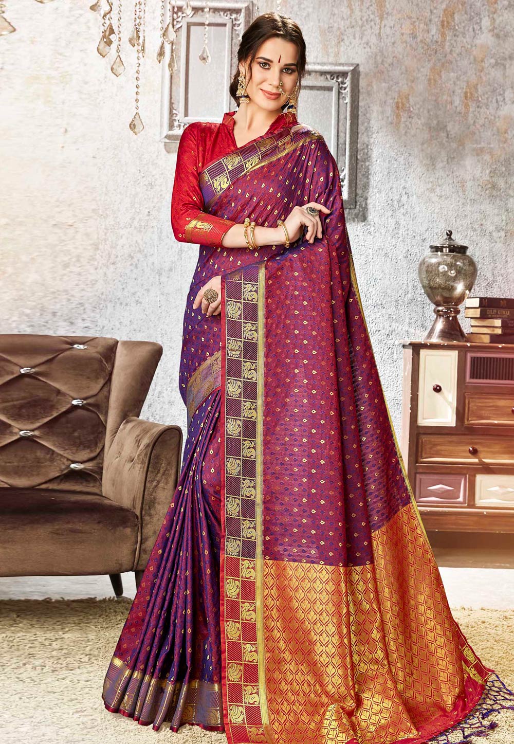 Purple Kanjivaram Saree With Blouse 176604