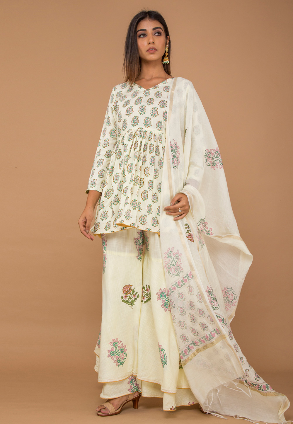 Off White Rayon Readymade Sharara Suit 195305