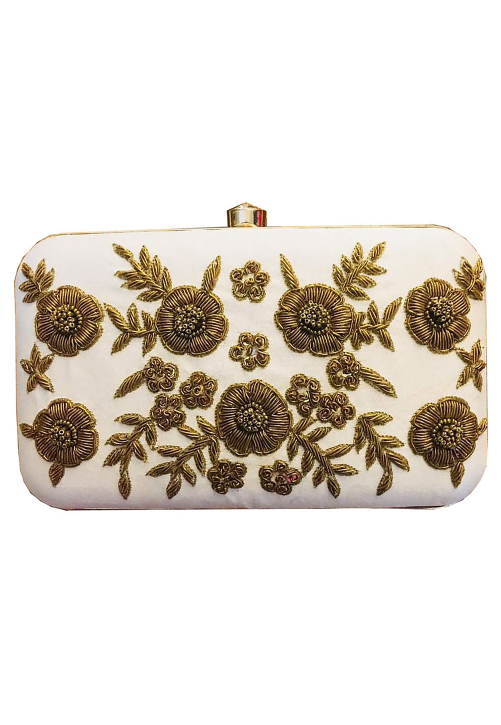 Off White Synthetic Embroidered Clutch 176767