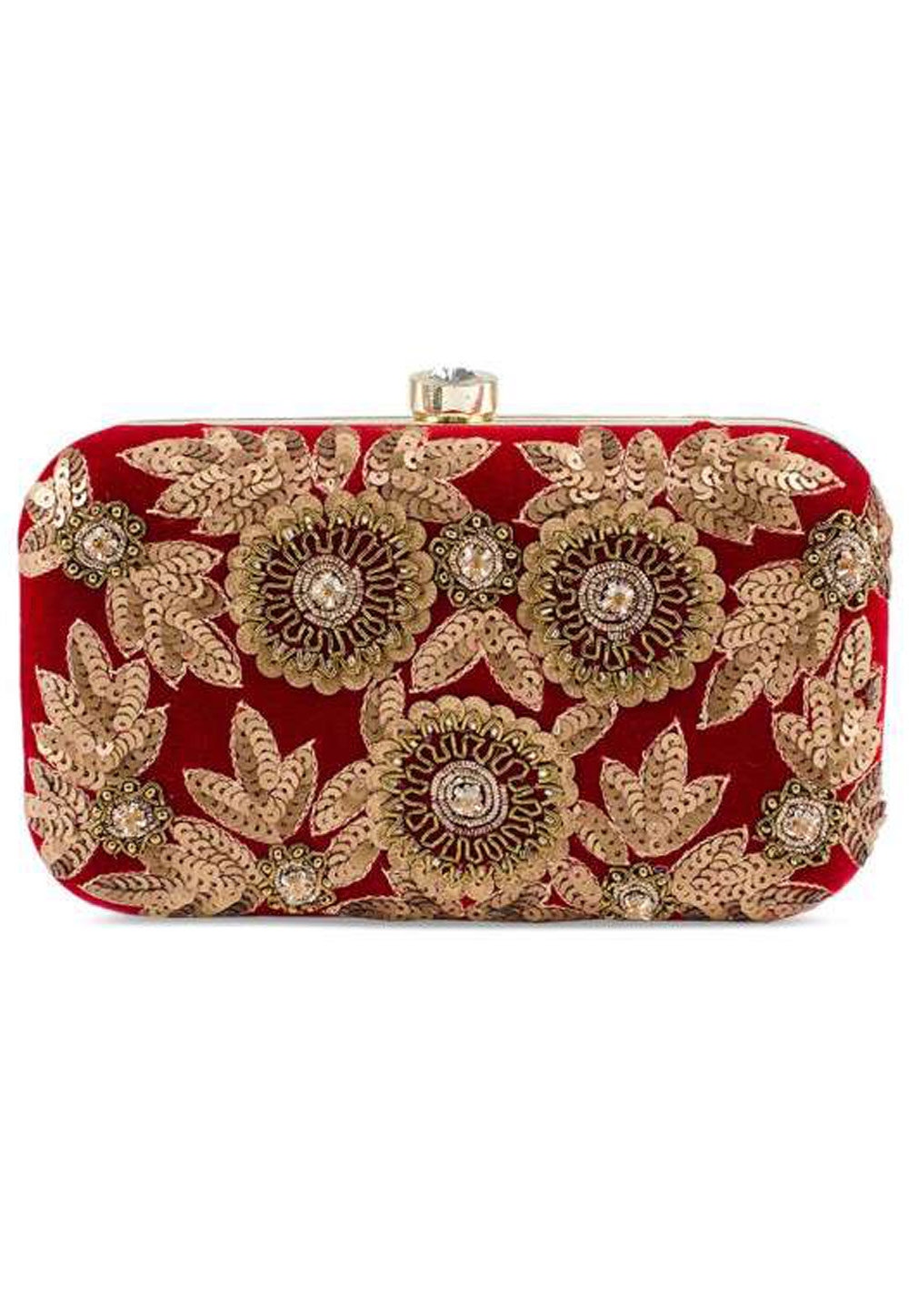 Maroon Synthetic Embroidered Clutch 176794