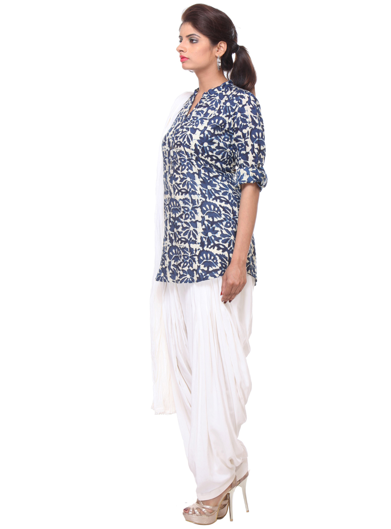 Navy Blue Cotton Readymade Patiala Suit 106011