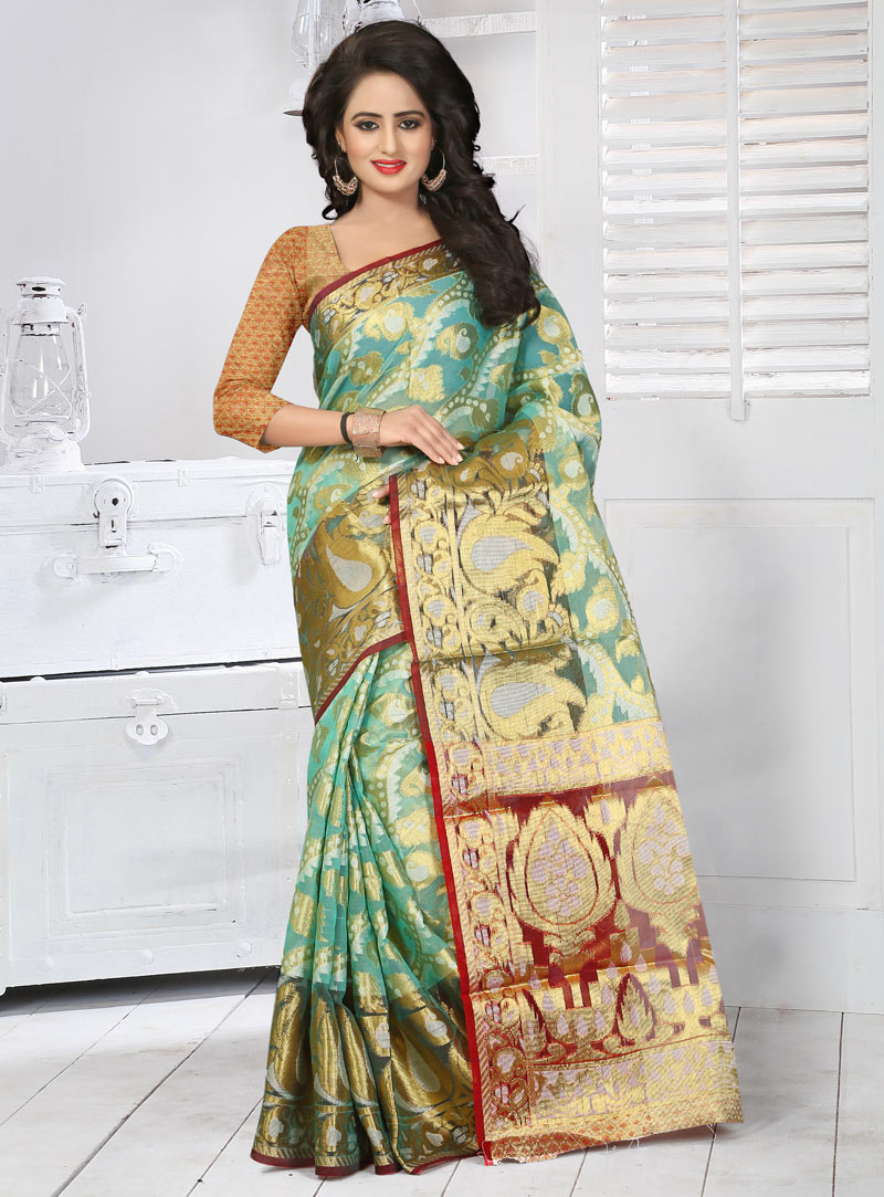 Sea Green Banarasi Silk Festival Wear Saree 85866
