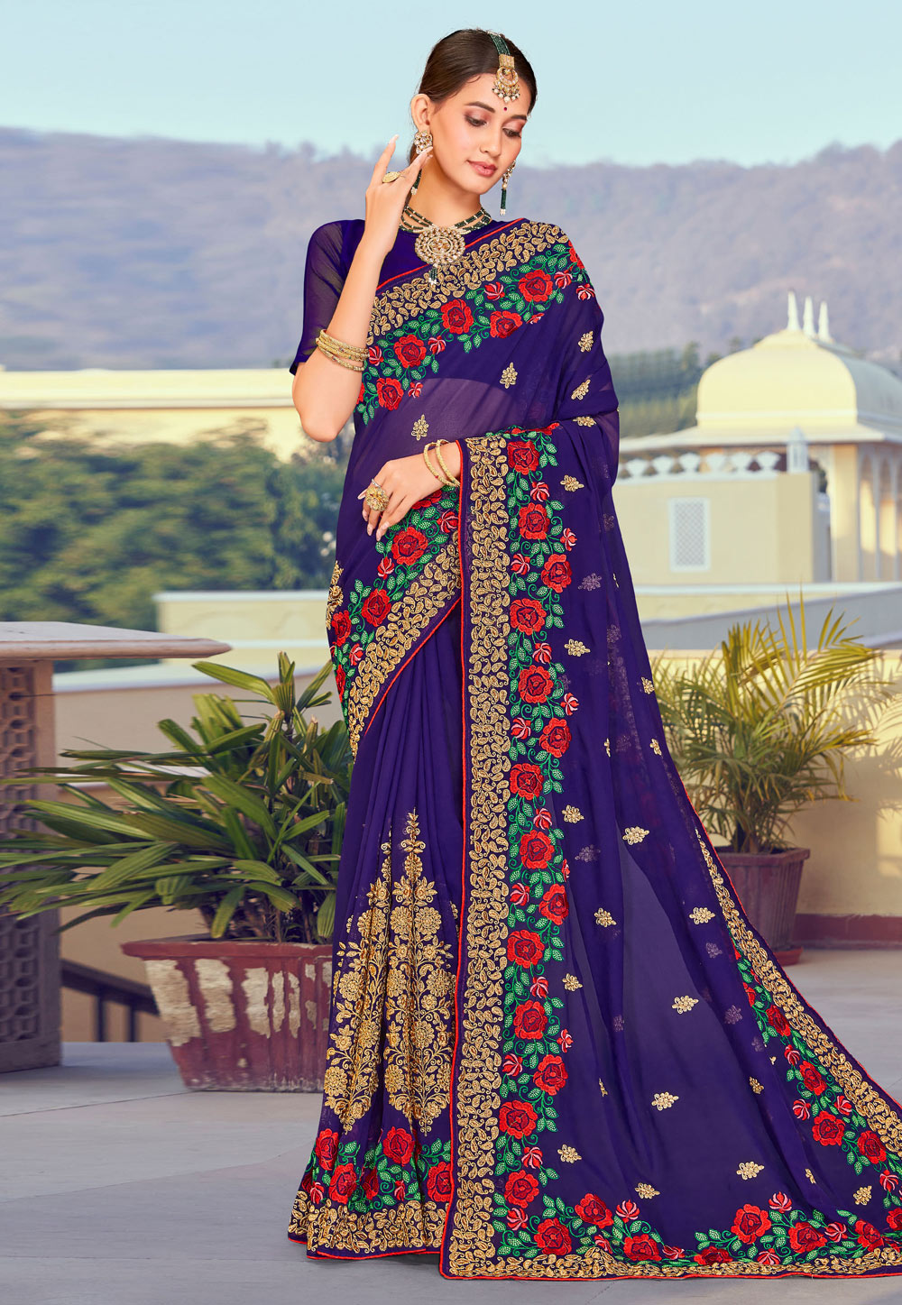 Blue Georgette Saree With Blouse 261744