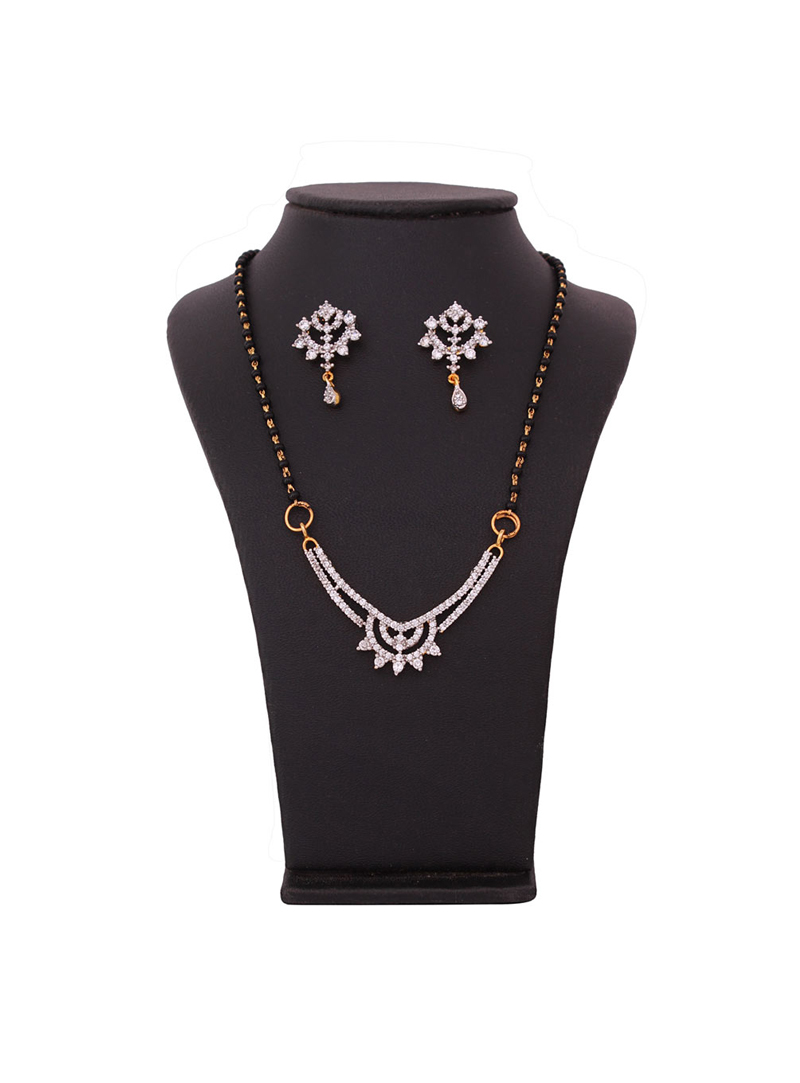 Golden Alloy Cz Diamonds Mangalsutra With Earring 64542