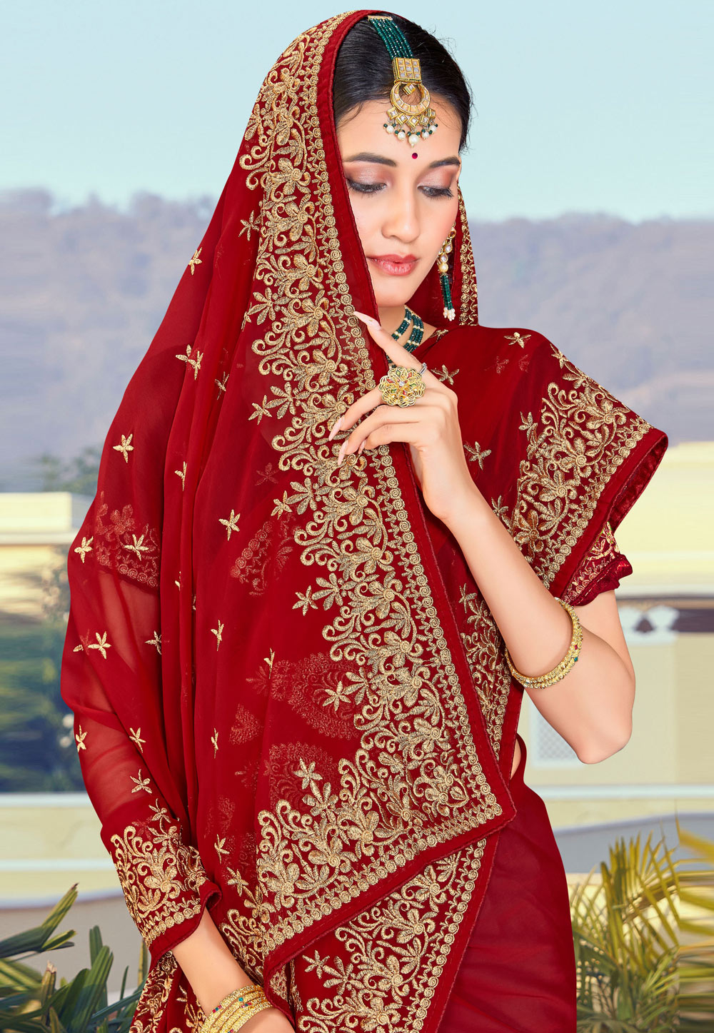 Bridal red saree | Bridal sarees south indian, Indian bridal fashion,  Wedding saree blouse designs