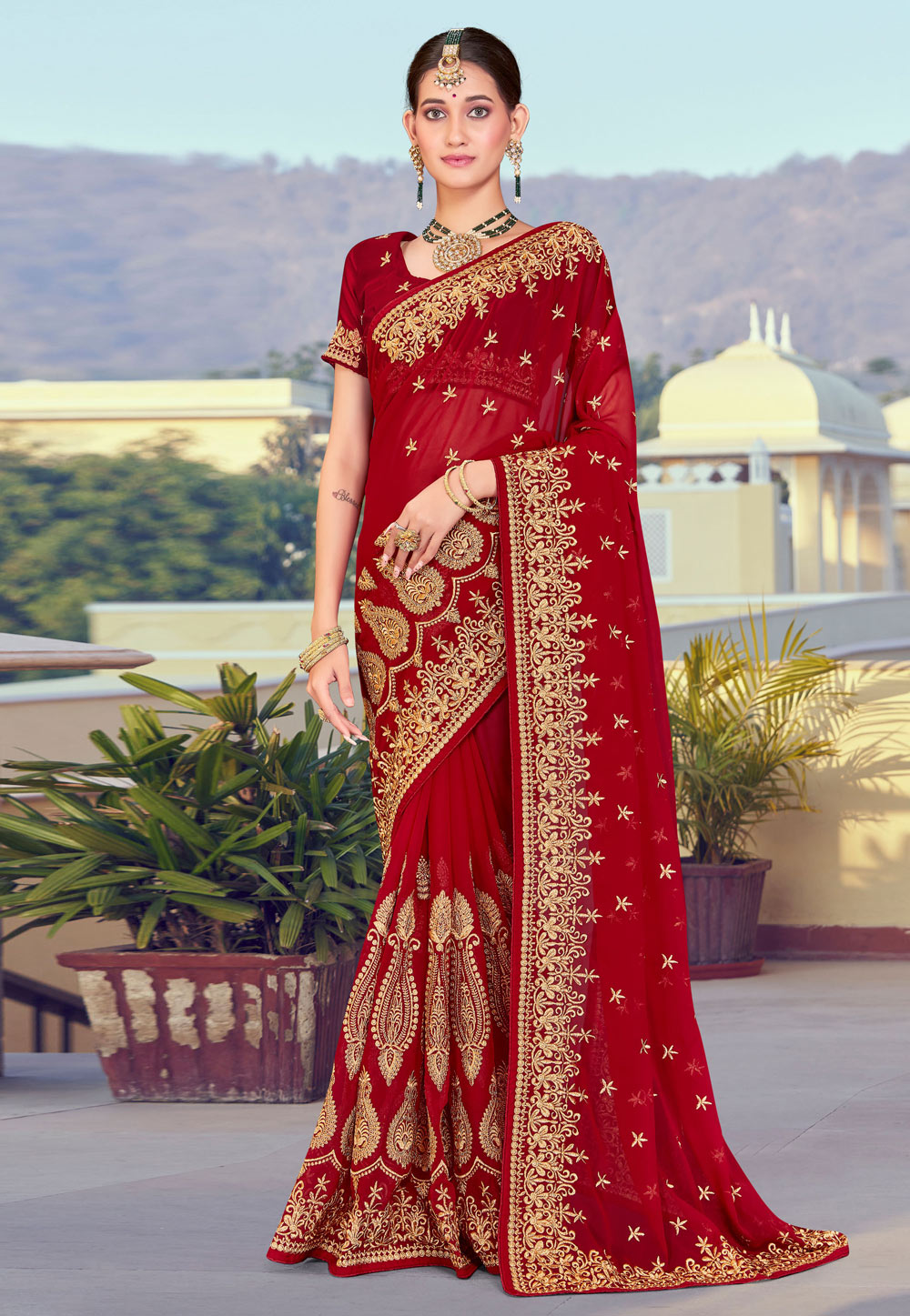 Maroon Georgette Saree With Blouse 261746