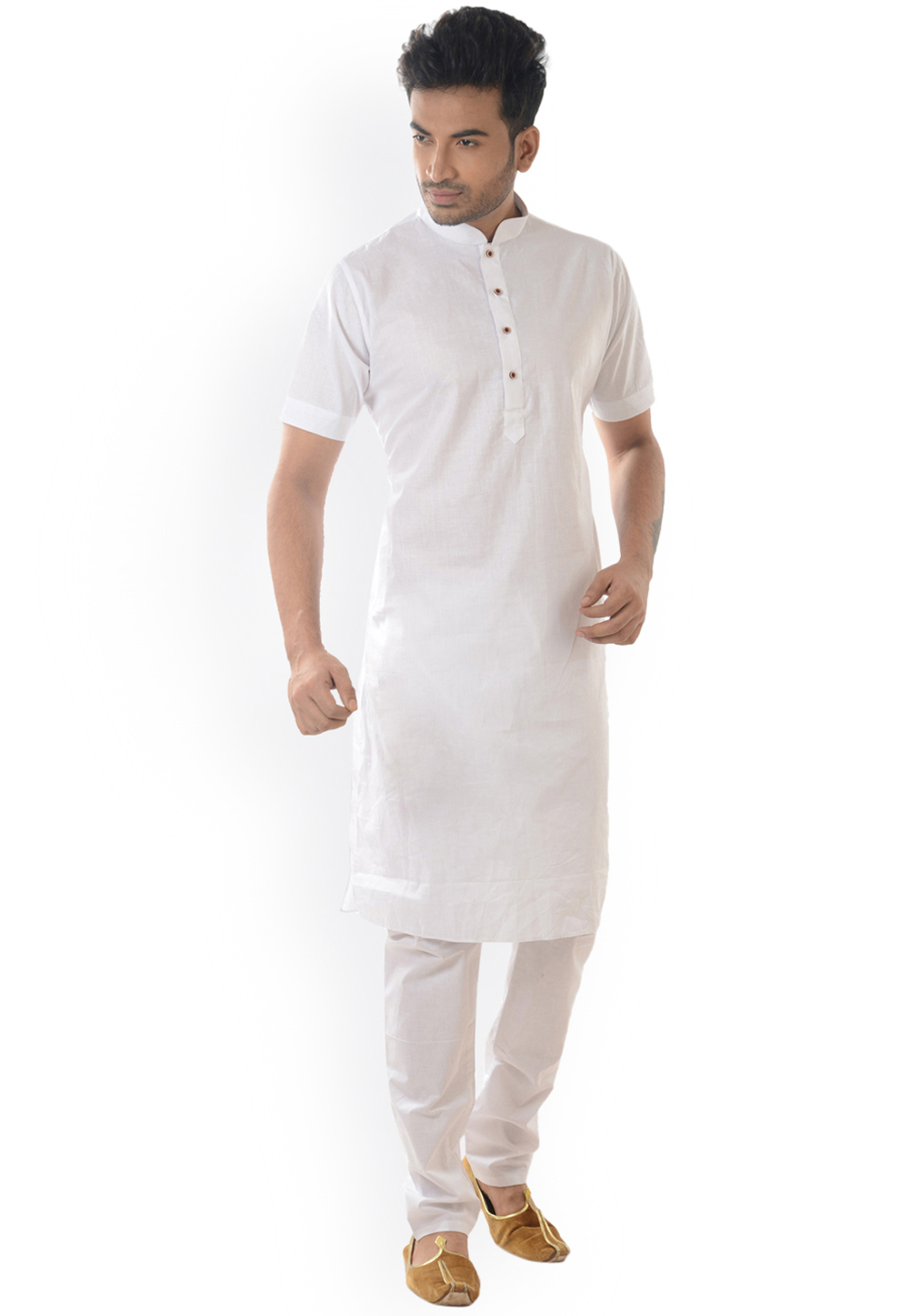 White Cotton Readymade Kurta Pajama 196298