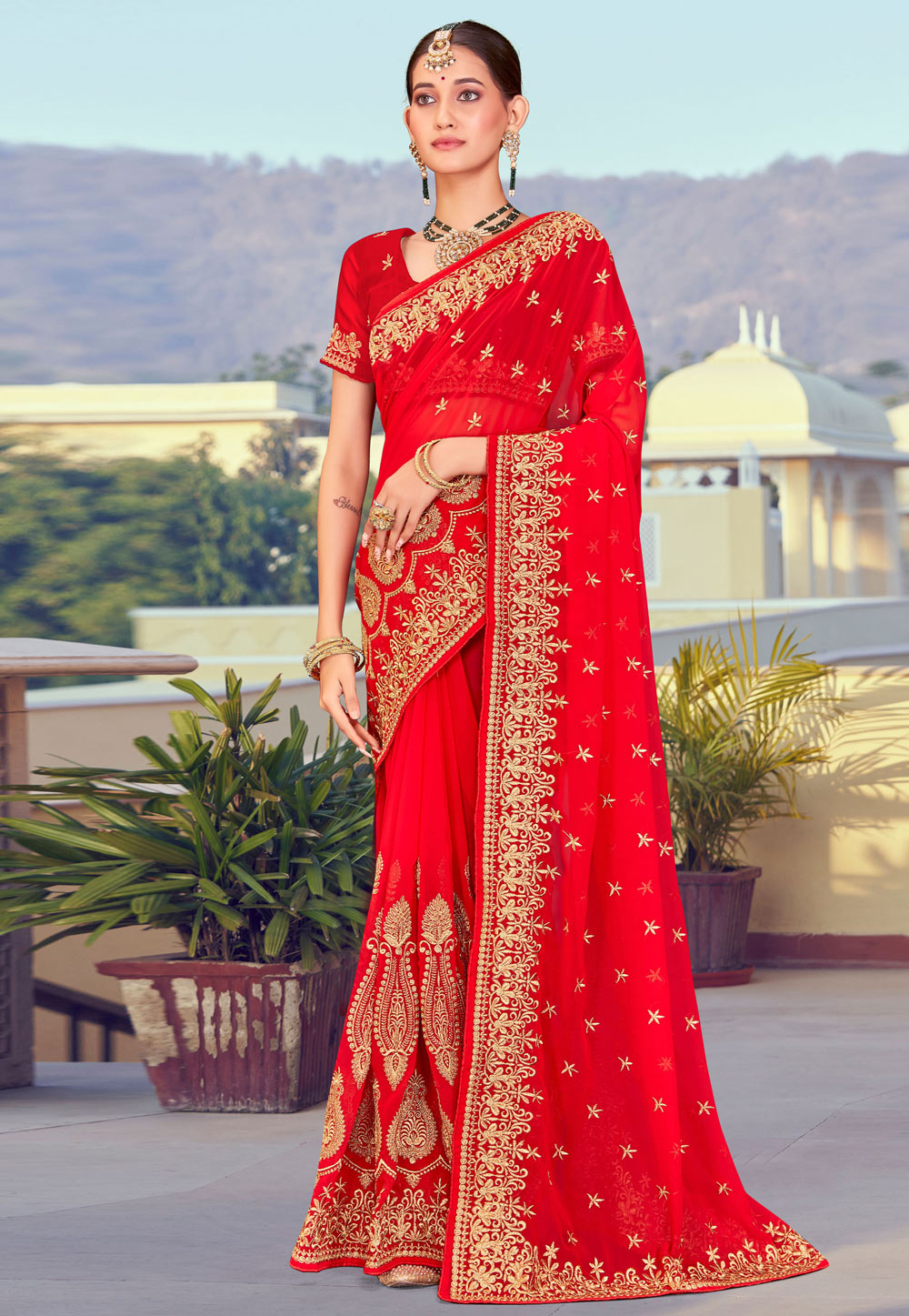 Red Georgette Saree With Blouse 261748
