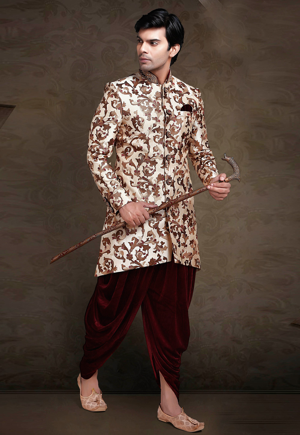 Beige Silk Readymade Dhoti Sherwani 177523