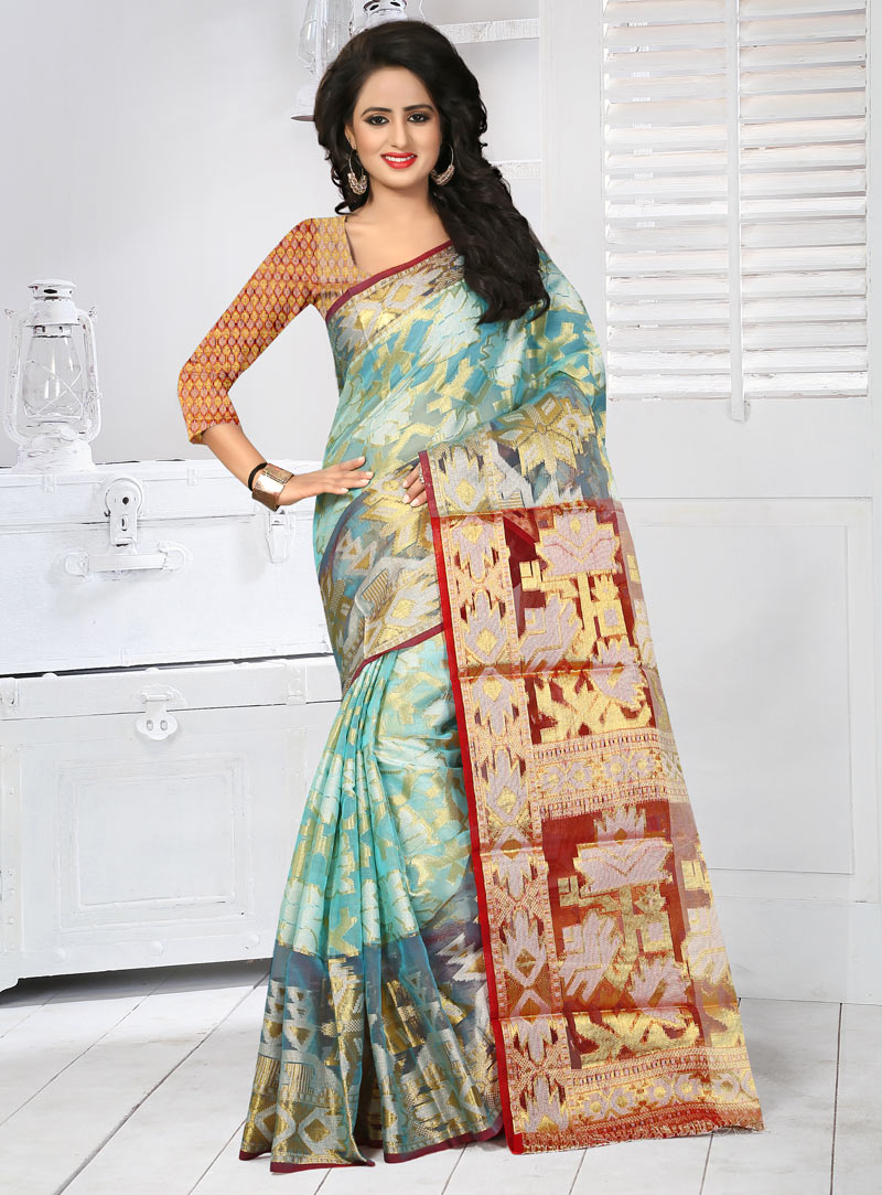 Sky Blue Banarasi Silk Festival Wear Saree 85868