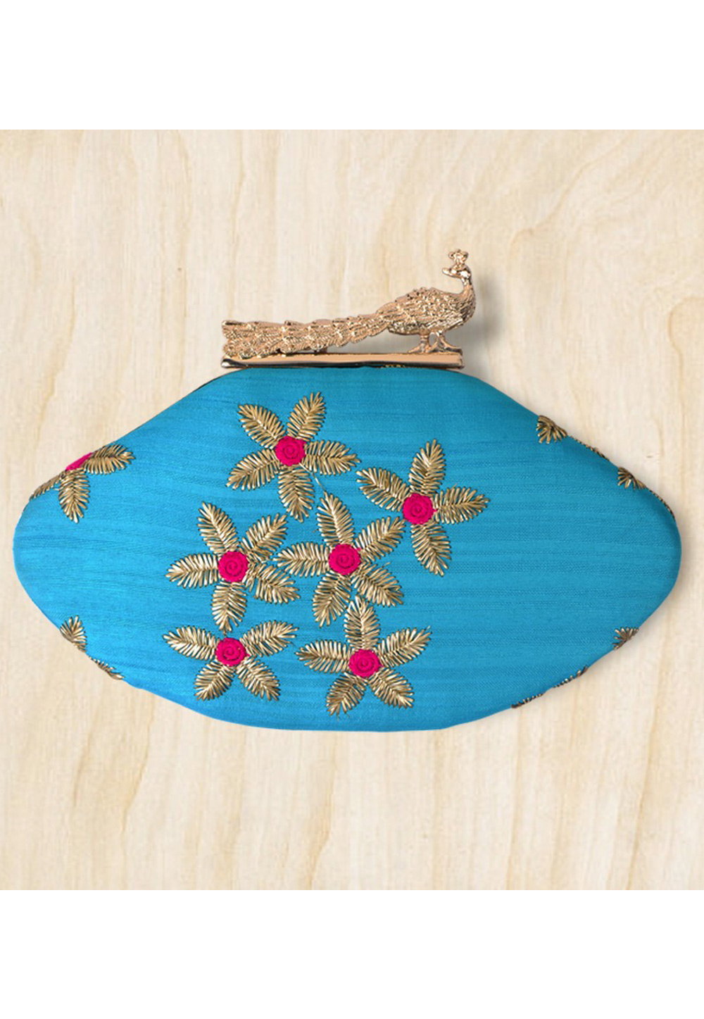 Blue Synthetic Embroidered Clutch 177090