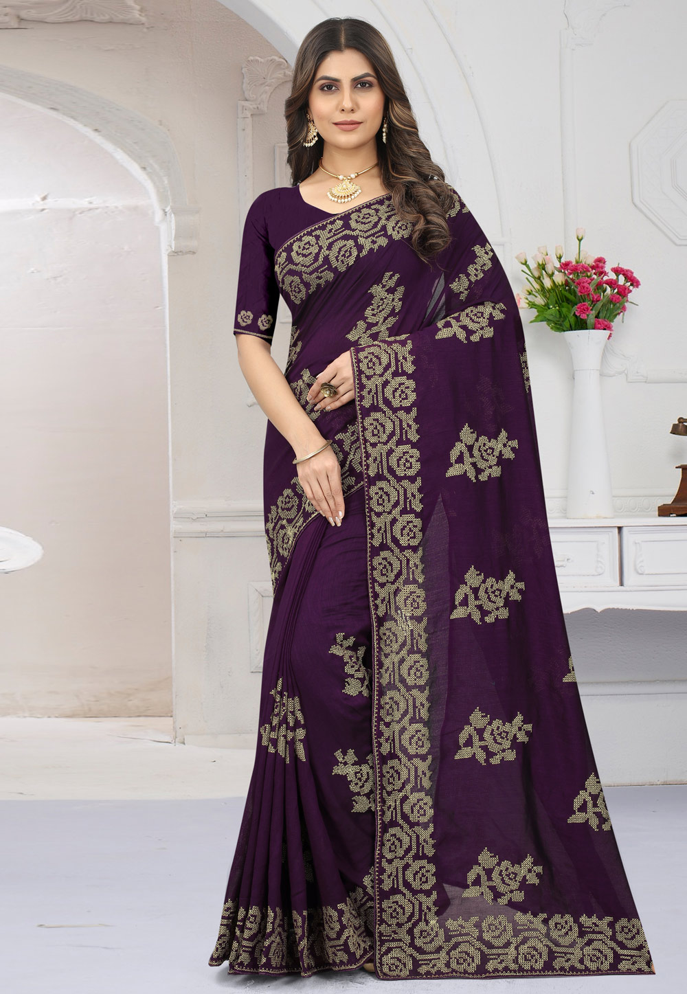 Purple Silk Saree With Blouse 262125