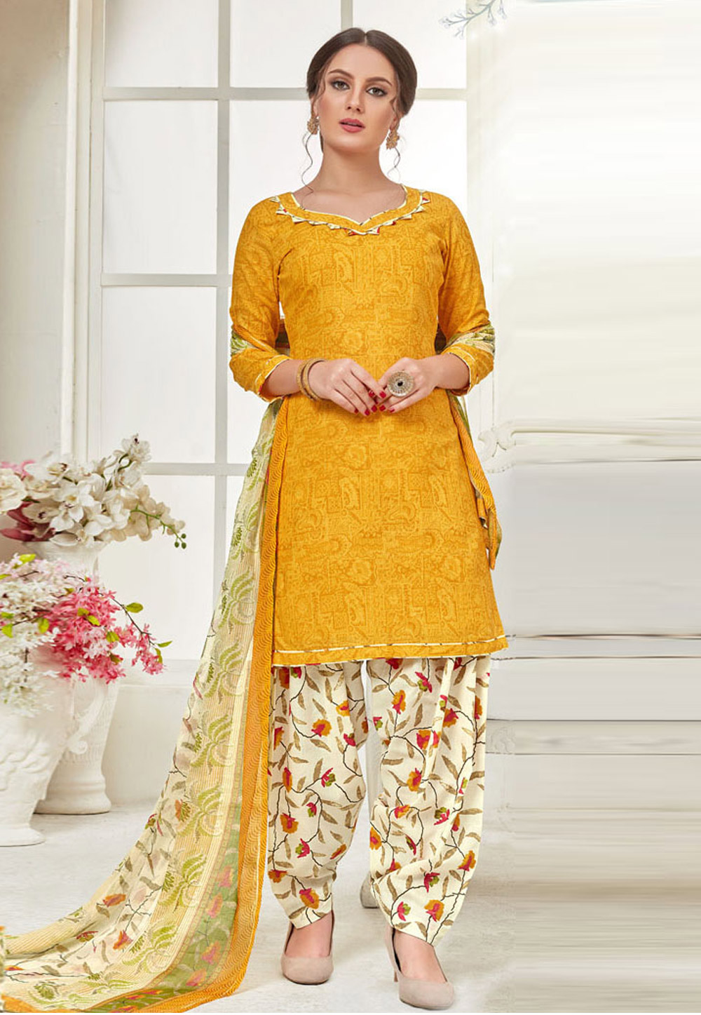 Yellow Cotton Punjabi Suit 192966