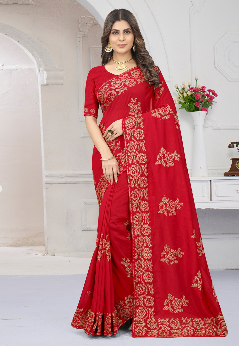 Red Silk Saree With Blouse 262126