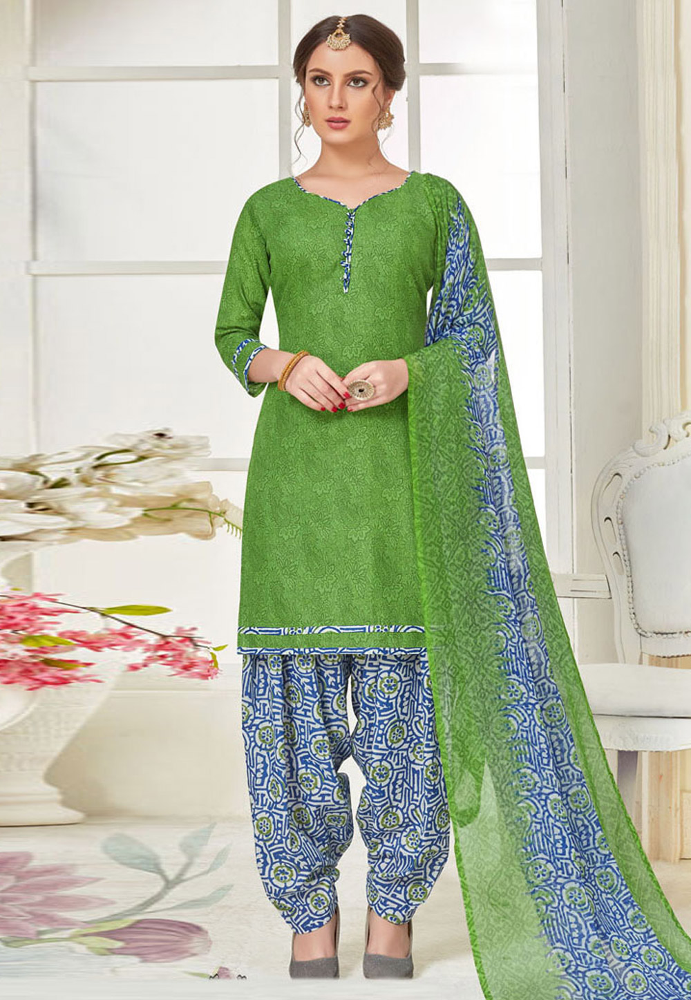 Green Cotton Punjabi Suit 192974