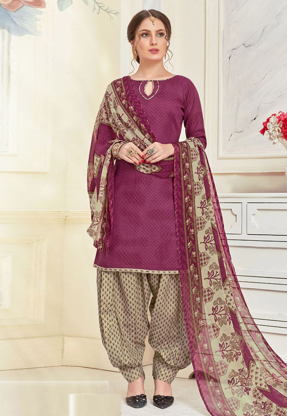 Purple Cotton Patiala Suit 192975